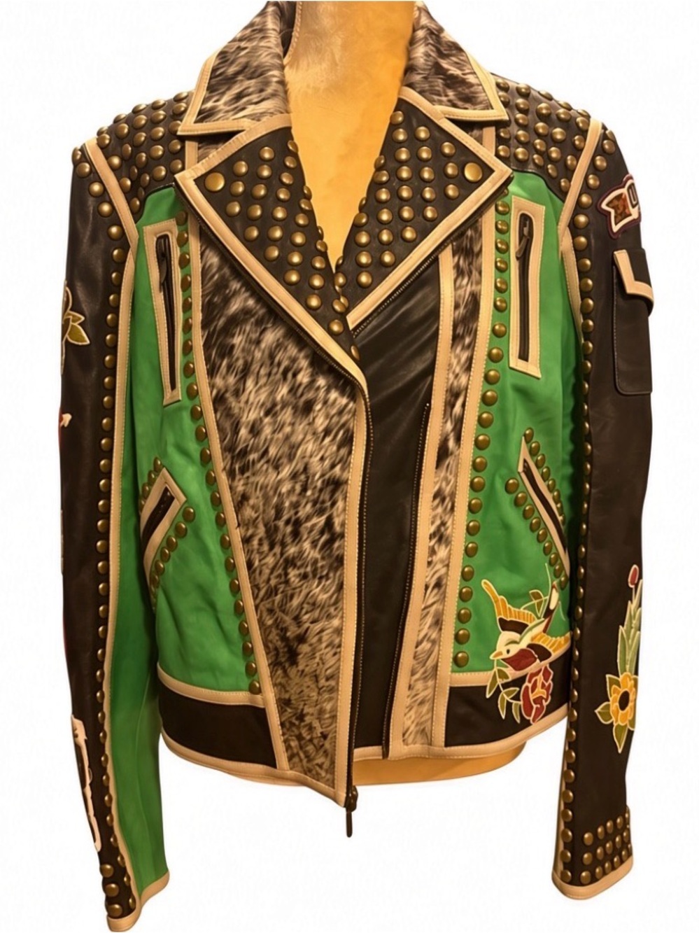 Double D Ranch Midnight Cowboy studded Embroidered Leather Biker Jacket RTL 1295 - Picture 6 of 6